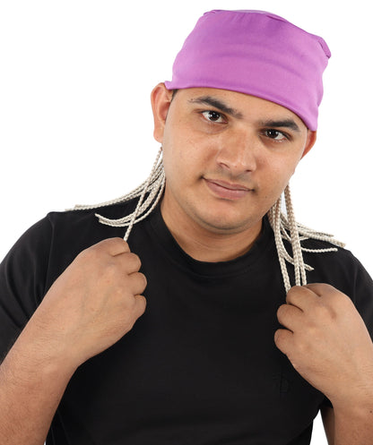 Men’s Movie Character Inspired Black Braided Wig with Purple Head Wrap Hat | Flame-retardant Synthetic Fiber | Ideal Hairpiece for Cosplay & Halloween