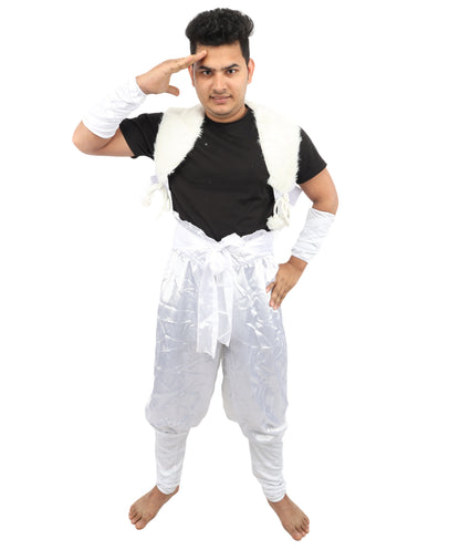 HPO Men's Anime Fighter Roleplay Suit | Crisp white satin construction featuring pants, dress, belt, and hand socks | Ideal for party, Halloween, cosplay, theater, drag, performance, costume events