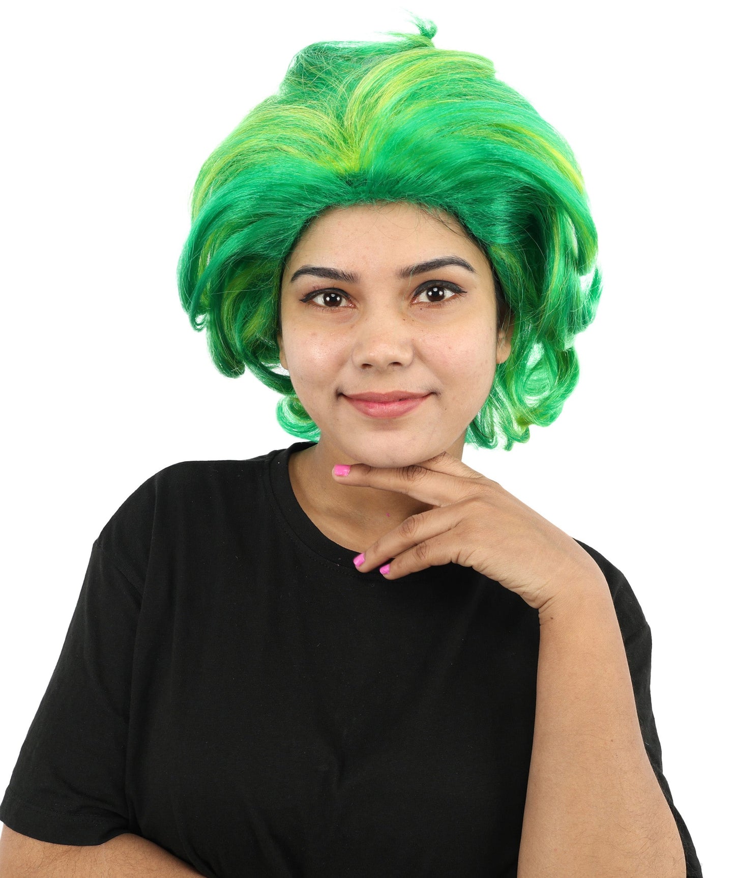 Women’s Pop Diva Inspired Wig | Voluminous Curly Bob in Bold Yellow & Green | Synthetic  Hair for Cosplay, Halloween, Stage & Fashion Events