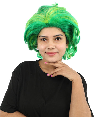 Women’s Pop Diva Inspired Wig | Voluminous Curly Bob in Bold Yellow & Green | Synthetic  Hair for Cosplay, Halloween, Stage & Fashion Events