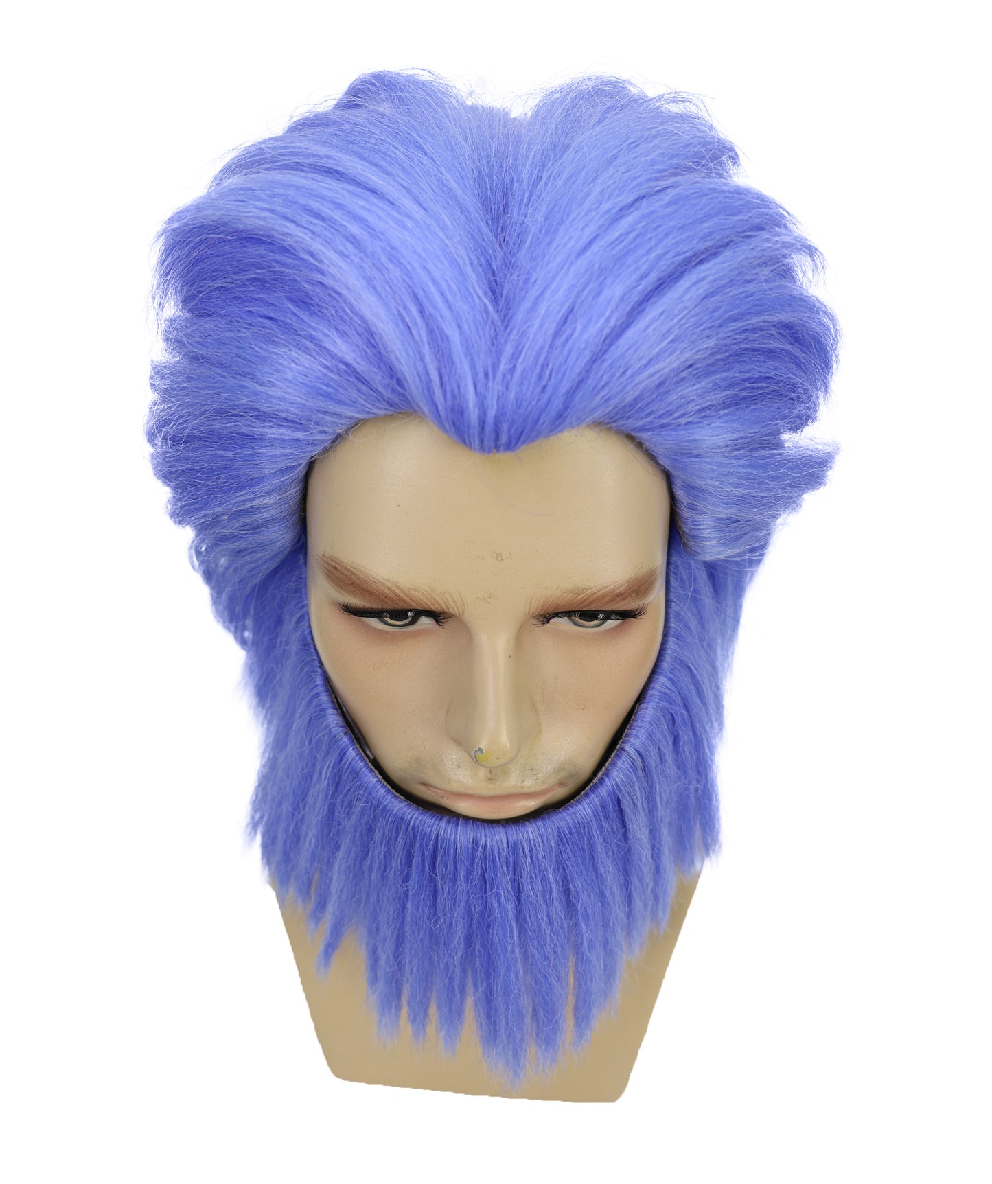 HPO Men's Short Wave Blue Mixed Beard and Wig | Bold Hair & Facial Hair for Halloween and Stage | Breatheble Capless Cap
