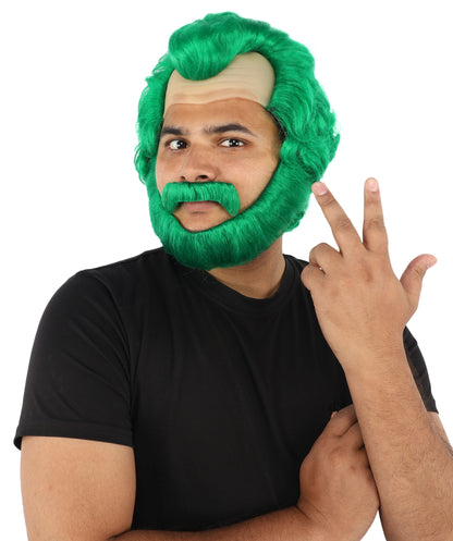 HPO Men’s Short Brown Curly Wig Beard & Mustache Set – Messy Sleepy Style Wig with Natural Afro Curls | Animated Movie-Inspired for Halloween & Cosplay Characters