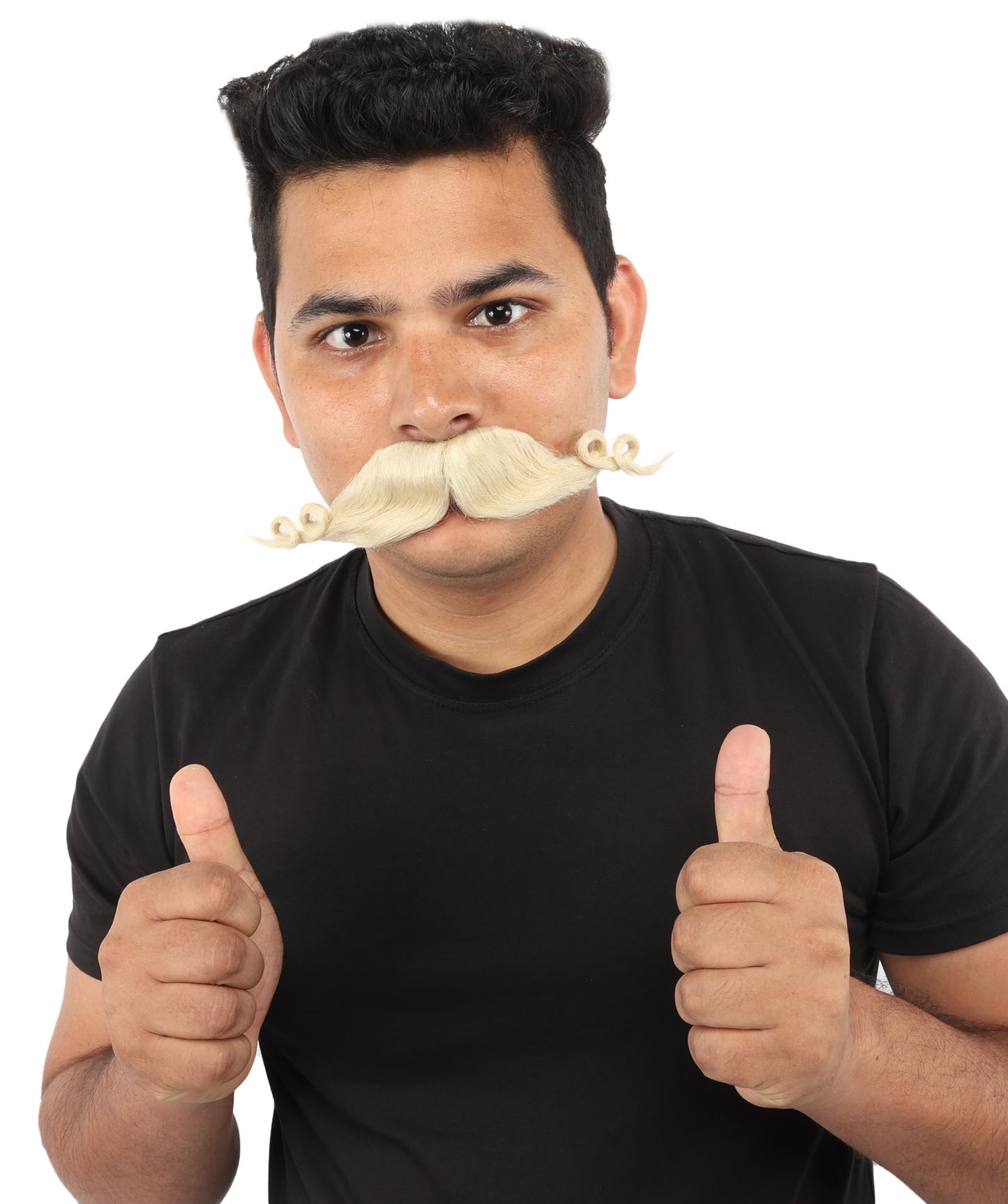 HPO Men’s Brown Curled Handlebar Mustache – Vintage Style Fake Facial Hair for Retro Characters | Ideal for Halloween, Cosplay and Themed Parties