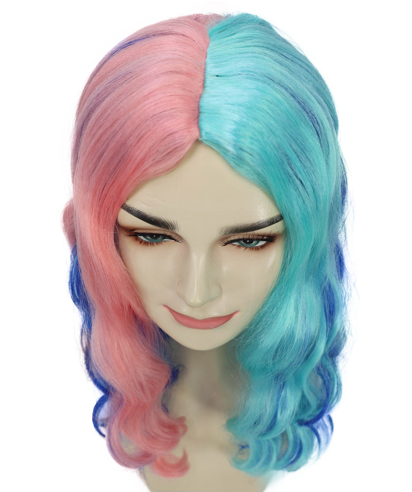 HPO Adult Vibrant Ombre Pink and Blue Water Ripple Curly Wig| Ideal for Halloween | Breathable Capless Cap