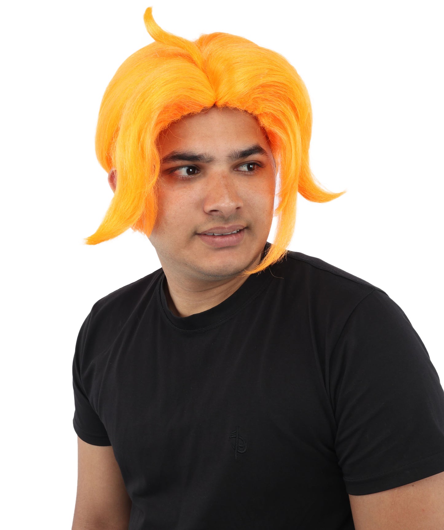HPO Men's Golden Blonde Curtain Bang Wig | Shoulder Length Wavy Surfer Style, Heat Resistant Synthetic Fiber & Breathable Net | Halloween, Funny Roleplay, Theater, 90s Party & Costume Events