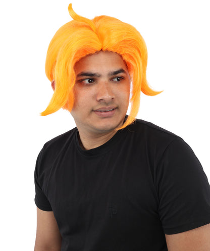 HPO Men's Golden Blonde Curtain Bang Wig | Shoulder Length Wavy Surfer Style, Heat Resistant Synthetic Fiber & Breathable Net | Halloween, Funny Roleplay, Theater, 90s Party & Costume Events