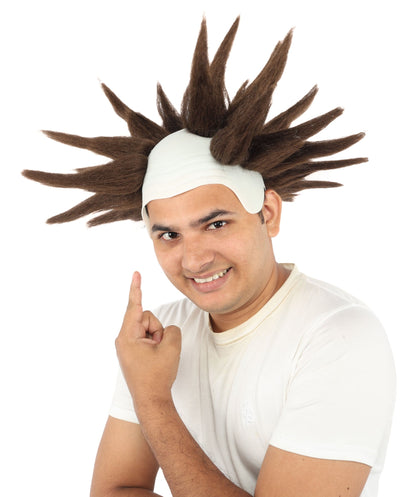 HPO Adult Men's Spiky Bald Illusion Wig | Multiple Color Options  |  Two-tone vibrant hue, create of synthetic fiber, stiff spiked volume, integrated forehead piece | Party, Halloween, theater, drag, performance, costume events