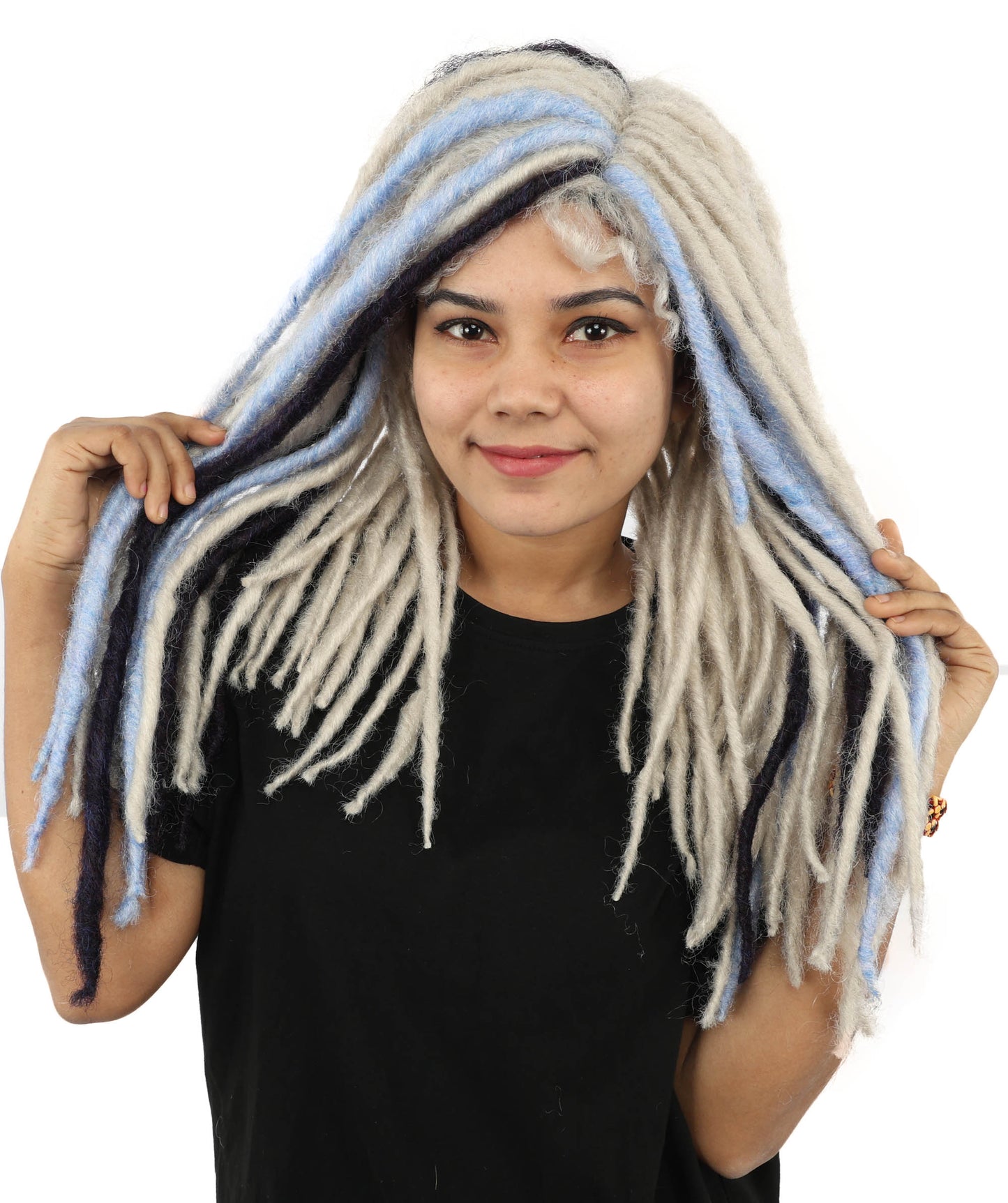 HPO Women's Long Straight Fantasy Dreadlocks Wig – Multicolor Highlights for a Magical Sleek Look | Ideal for Cosplay, Themed Parties, and Fantasy Characters