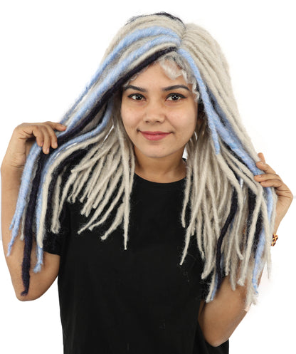 HPO Women's Long Straight Fantasy Dreadlocks Wig – Multicolor Highlights for a Magical Sleek Look | Ideal for Cosplay, Themed Parties, and Fantasy Characters