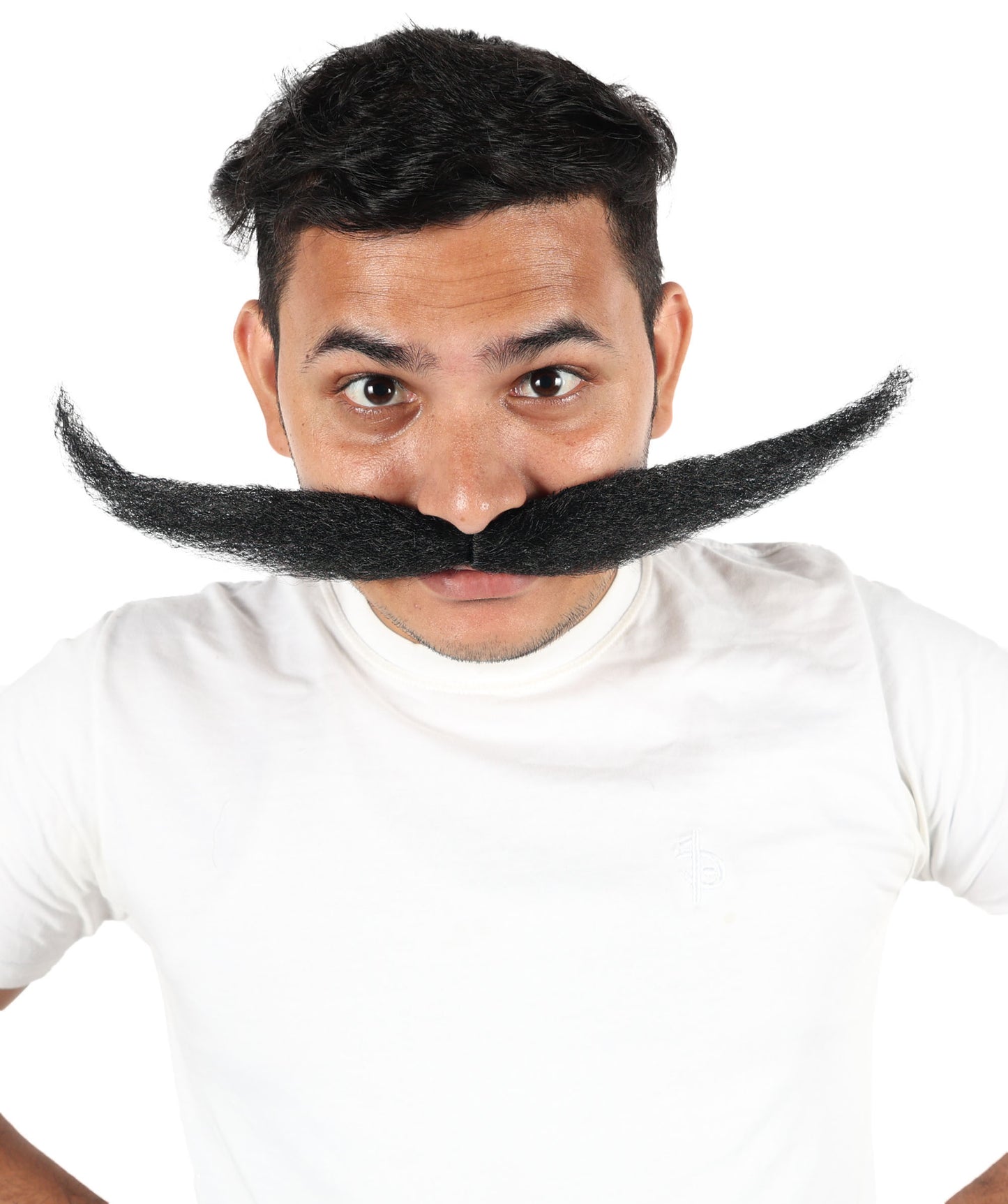 HPO Men's Giant Black Mustache | Self-Adhesive Fake Mustache | Realistic Costume Facial Hair Accessory for Halloween, Parties & Roleplay