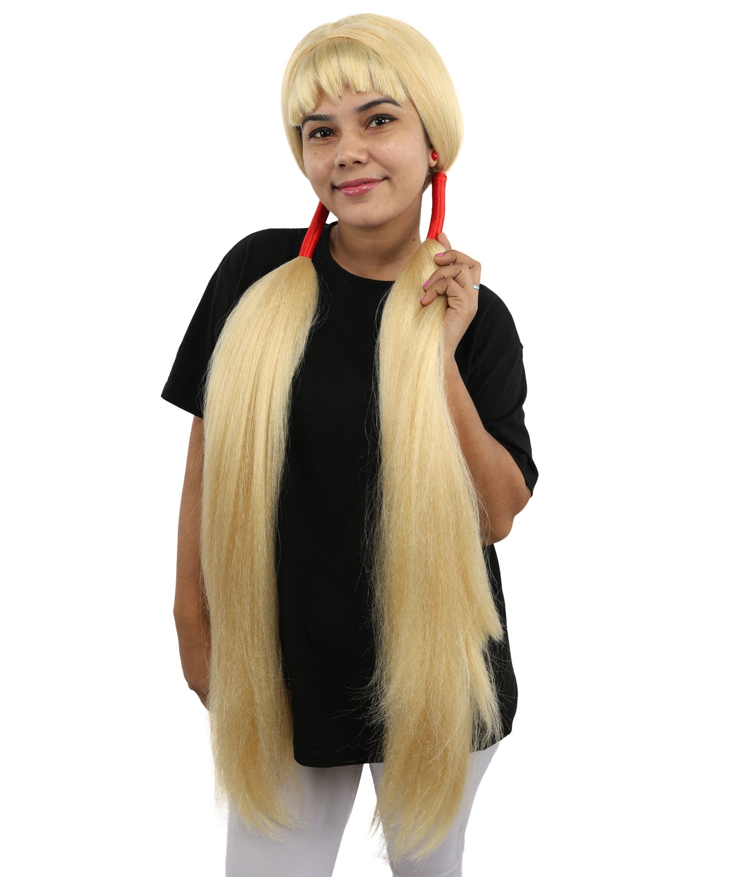 HPO Women's Extra Long Pigtail Wig | Multicolor Options | Floor Length Straight Twin Tails with Bangs, Heat Friendly Synthetic Fiber & Adjustable Cap | Halloween, Fairy Roleplay, Magical Girl Theme, Theater & Carnival