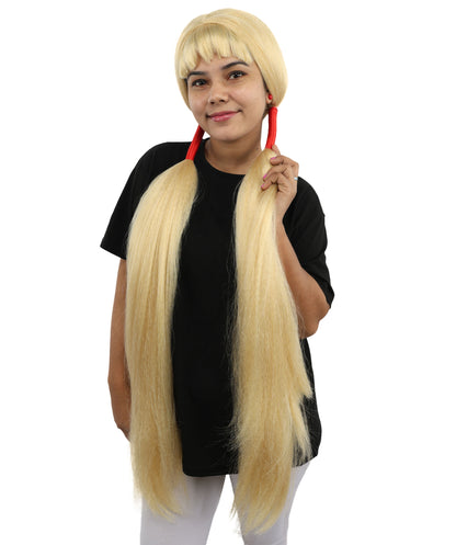 HPO Women's Extra Long Pigtail Wig | Multicolor Options | Floor Length Straight Twin Tails with Bangs, Heat Friendly Synthetic Fiber & Adjustable Cap | Halloween, Fairy Roleplay, Magical Girl Theme, Theater & Carnival