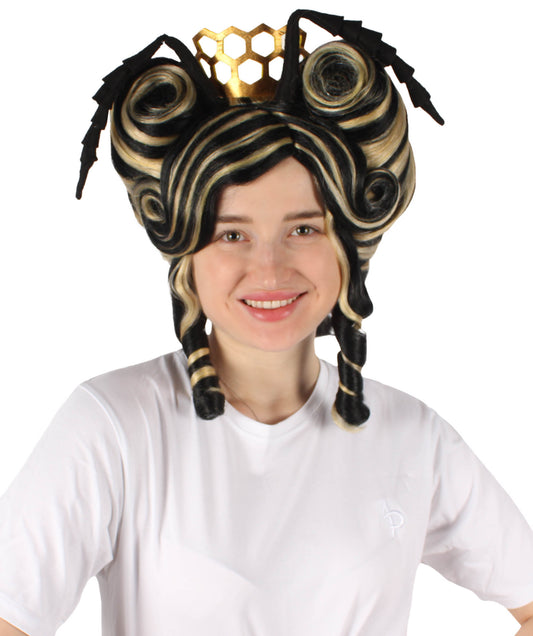 HPO Women's Black and Blonde Bee Halloween Wig | Perfect for Halloween | Flame-retardant Synthetic Fiber