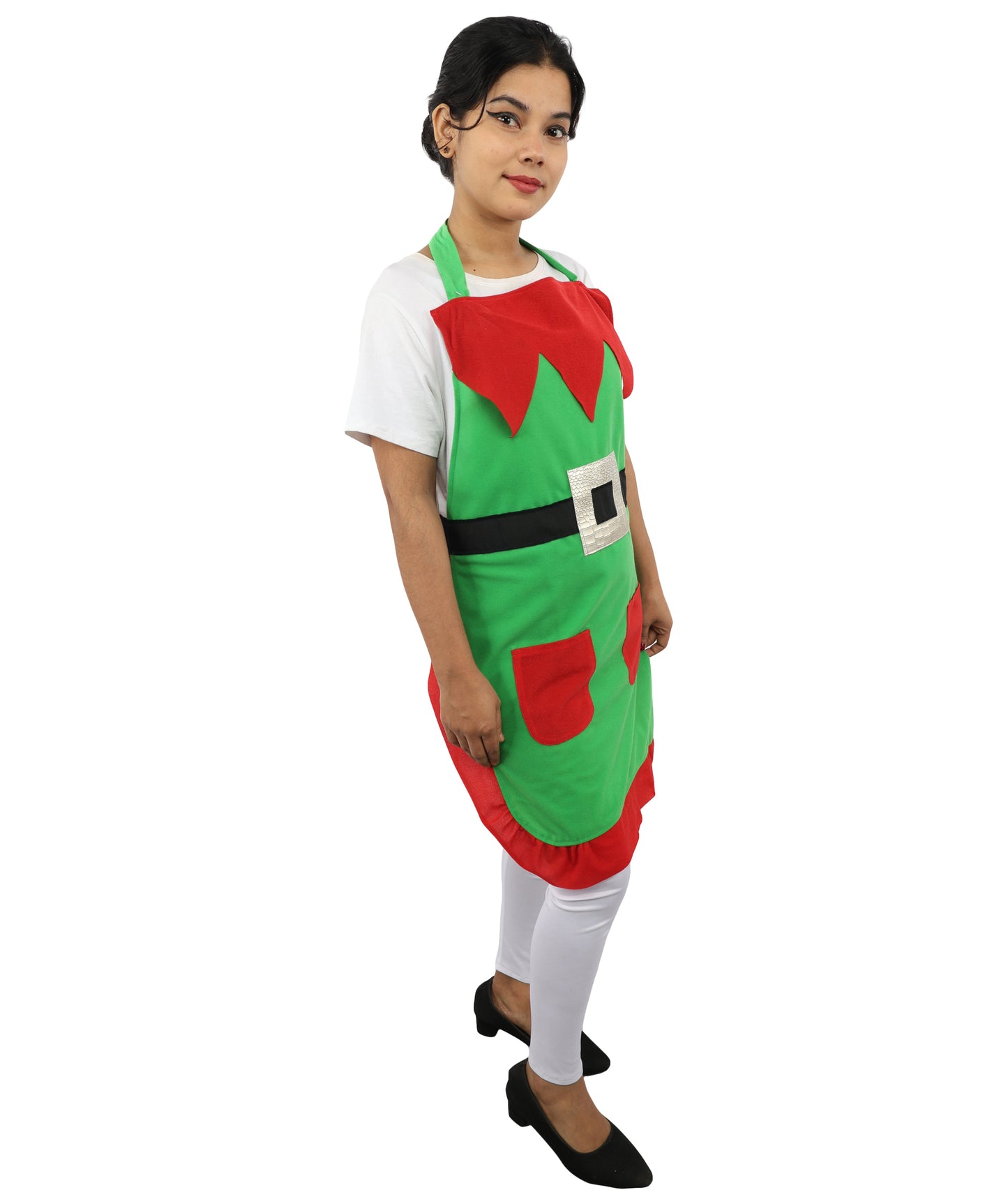 HPO Festive Holiday Helper Fabric Apron for Adults | Red & Green Christmas Cooking Apron | Holiday Baking and Craft Outfit with Adjustable Straps