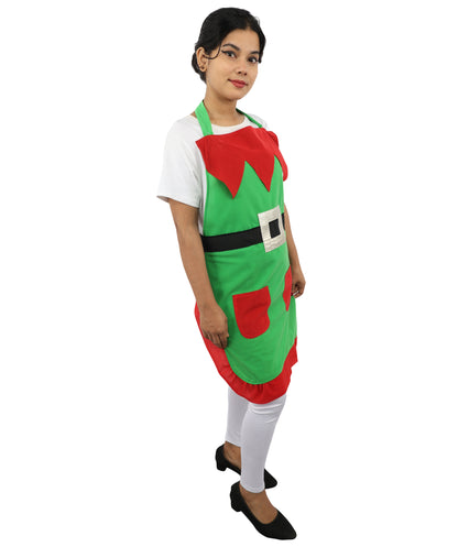 HPO Festive Holiday Helper Fabric Apron for Adults | Red & Green Christmas Cooking Apron | Holiday Baking and Craft Outfit with Adjustable Straps