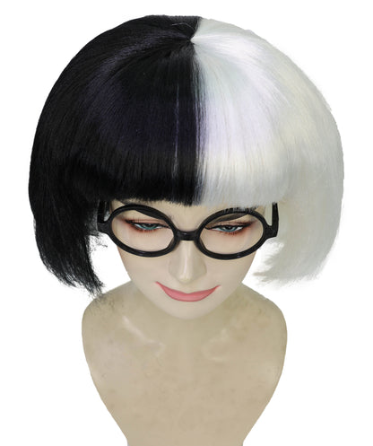 HPO | Fashion Edna | Multiple Colors Bob with Bangs and Glasses, Halloween Wig | Breathable Capless Cap