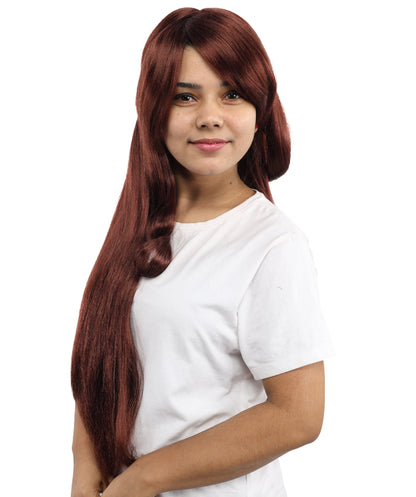 HPO Women's Chocolate Brown Anime Character Wig | Synthetic Fiber with Side Swept Bangs and Top Tuft | Halloween Party and Comic Con Events