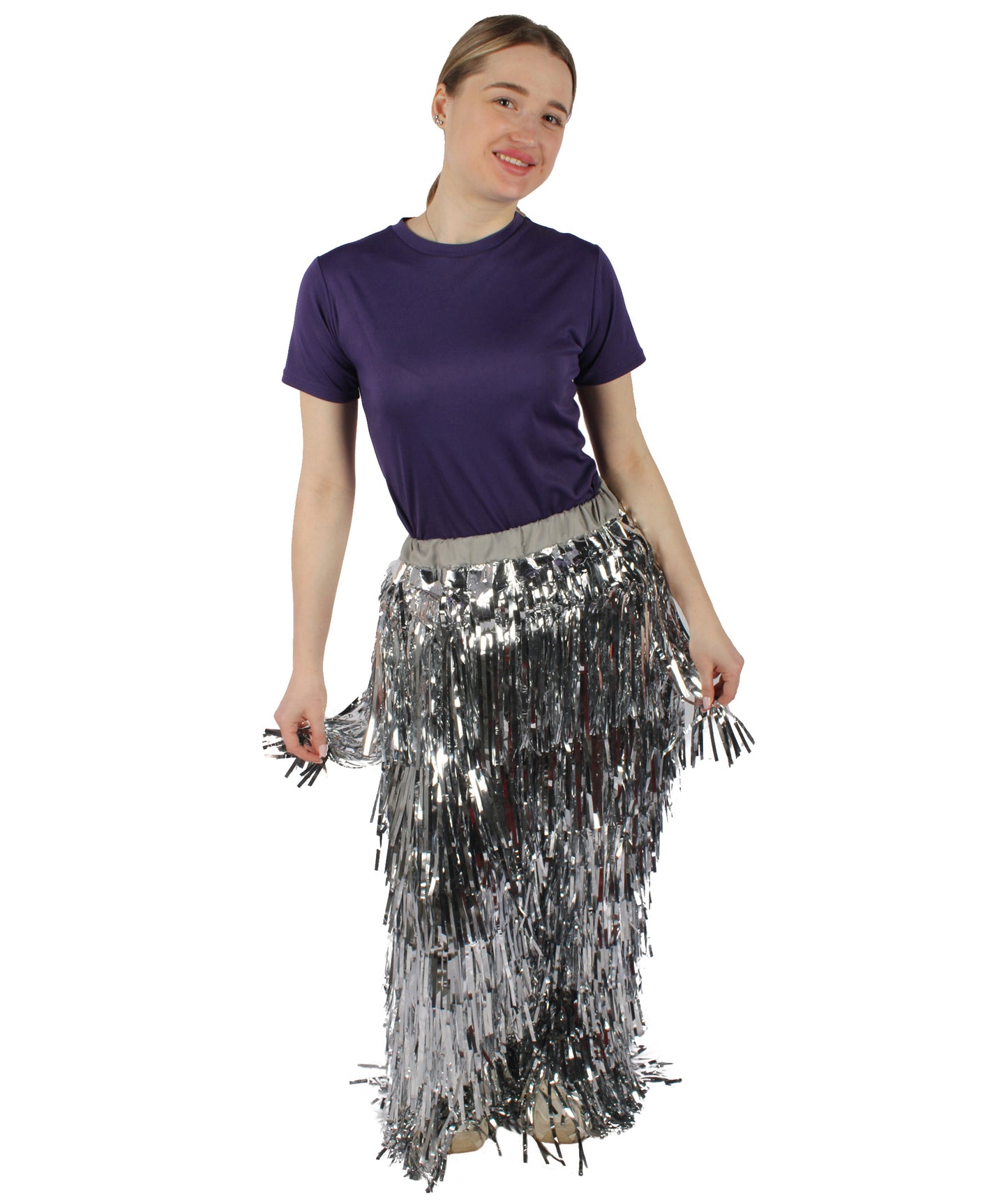 HPO Women's Fancy Metallic Tinsel Pant, Perfect for Halloween, Flame-retardant Tinsel Material