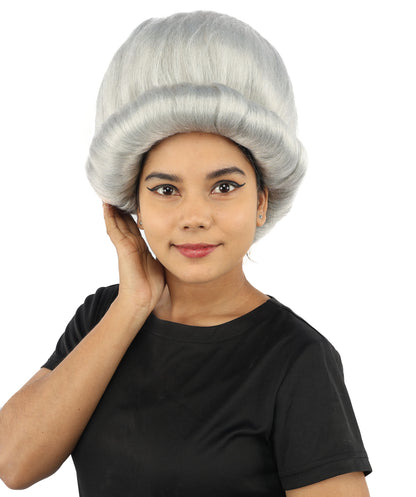 HPO Women's Voluminous Golden Blonde Grandma Wig | Medium Puffy Afro Style with Silver Texture, Synthetic Fiber & Adjustable Fit | Halloween, 100th Day of School, Theater & Funny Costume