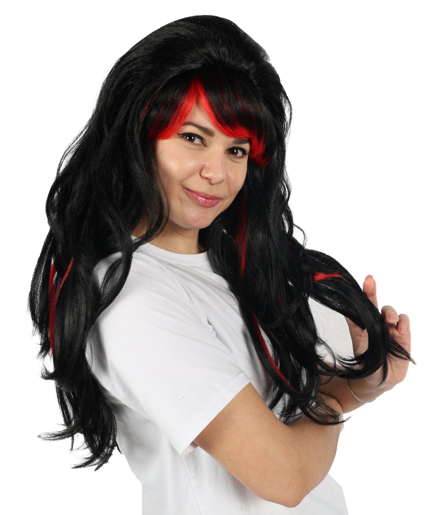 HPO Women Seductress Black & Red Wig | Long Luxurious Wavy Wig for Cosplay, Halloween & Themed Parties | Flame Retardant Synthetic Fiber Hair  | Bold Voluminous Look |