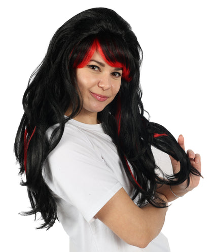 HPO Women Seductress Black & Red Wig | Long Luxurious Wavy Wig for Cosplay, Halloween & Themed Parties | Flame Retardant Synthetic Fiber Hair  | Bold Voluminous Look |