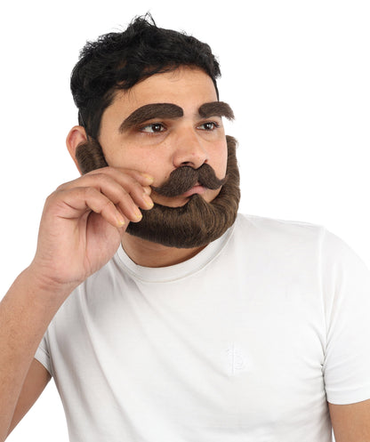 HPO Men's Historical Fake Beard Mustache & Eybrow Set | Thick Eyebrows Mustache Combo Synthetic Fiber | Party Halloween Cosplay Theater Drag Performance Costume Events