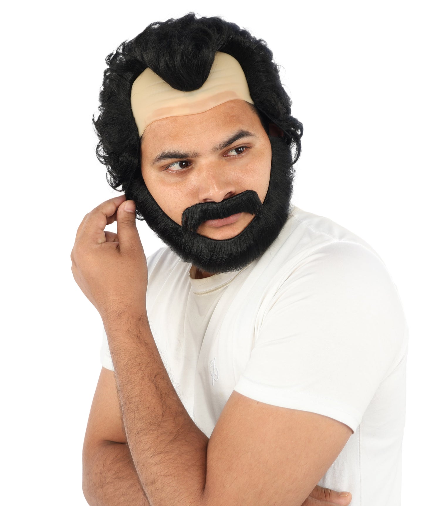 HPO Men’s Short Brown Curly Wig Beard & Mustache Set – Messy Sleepy Style Wig with Natural Afro Curls | Animated Movie-Inspired for Halloween & Cosplay Characters