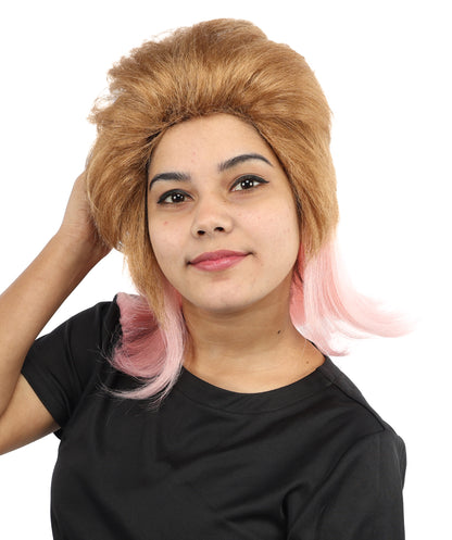 HPO Women's Brown And Pink Bob Wig | 14-Inch Celebrity-Inspired Hair | Ideal for Cosplay, Costume, and Themed Parties