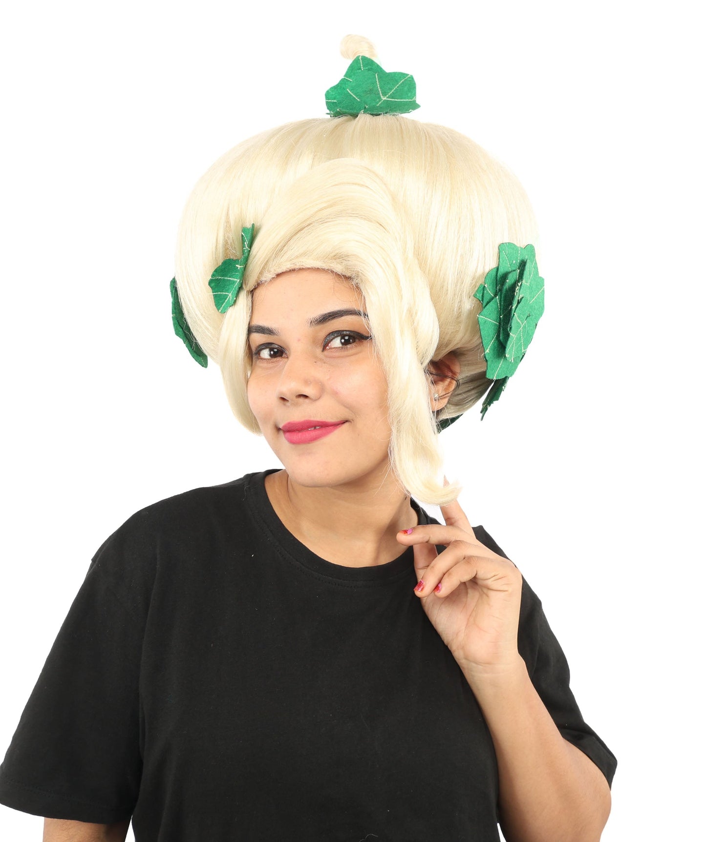 HPO Adult Women's Sculpted Pumpkin Show Wig | Multiple Color Options | Create of synthetic fiber, massive spherical updo with green leaf accents, breathable base | Halloween, theater, drag, performance, party, costume events