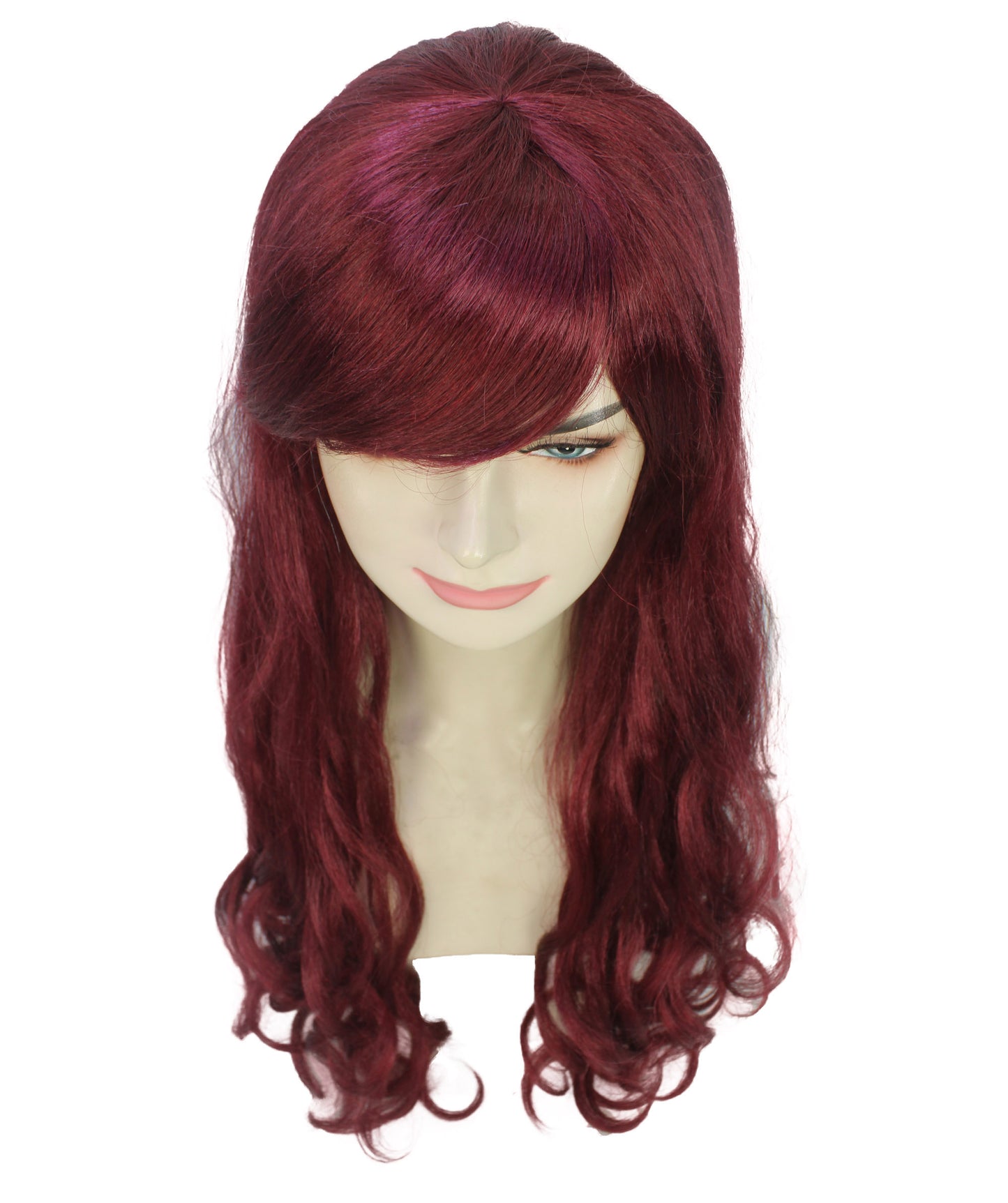 HPO Women's Multicolor Long Curly Wig with Fringe, Flame-retardant Synthetic Fiber