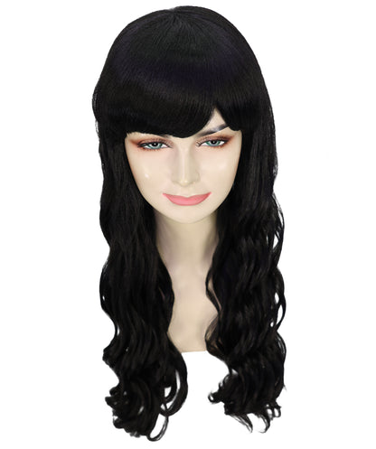 HPO Women's Red Long Wavy Desire Wig with Front Bangs | Halloween and Party Wig | Flame-retardant Synthetic Fiber  |  Premium Breathable Capless Cap