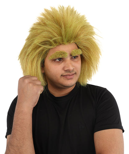 HPO Men's Mythical Creature Wig | Mossy Multicolor Frizzy Texture Voluminous Hair With Eyebrows | Party Halloween Cosplay Theater Drag Performance Costume Events