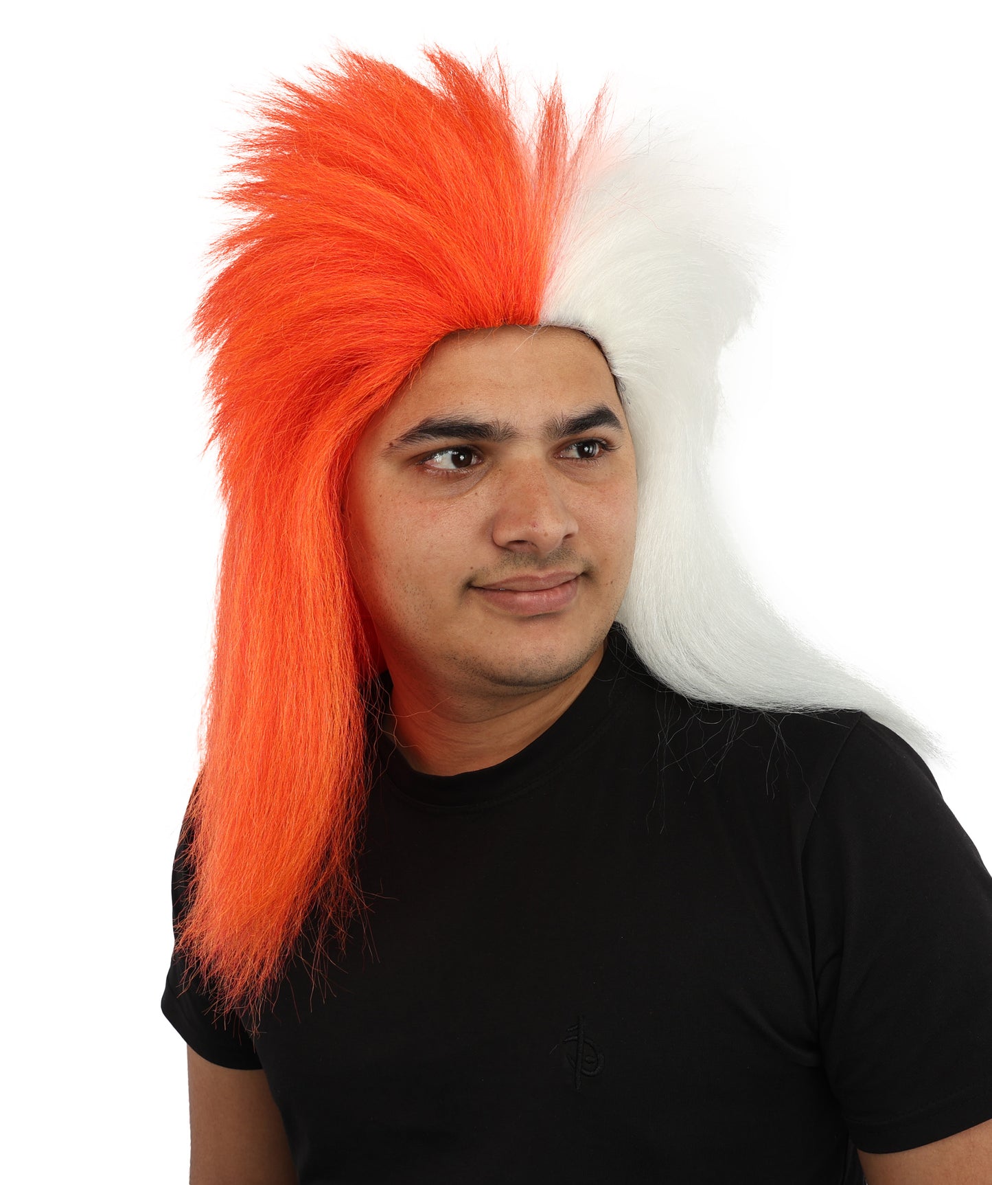 HPO Men’s Red & White Mohawk Wig | Flame-Resistant Fan Hair for Sports Events, Team Spirit Parties, Festivals & National Celebrations | Breathable Capless Cap