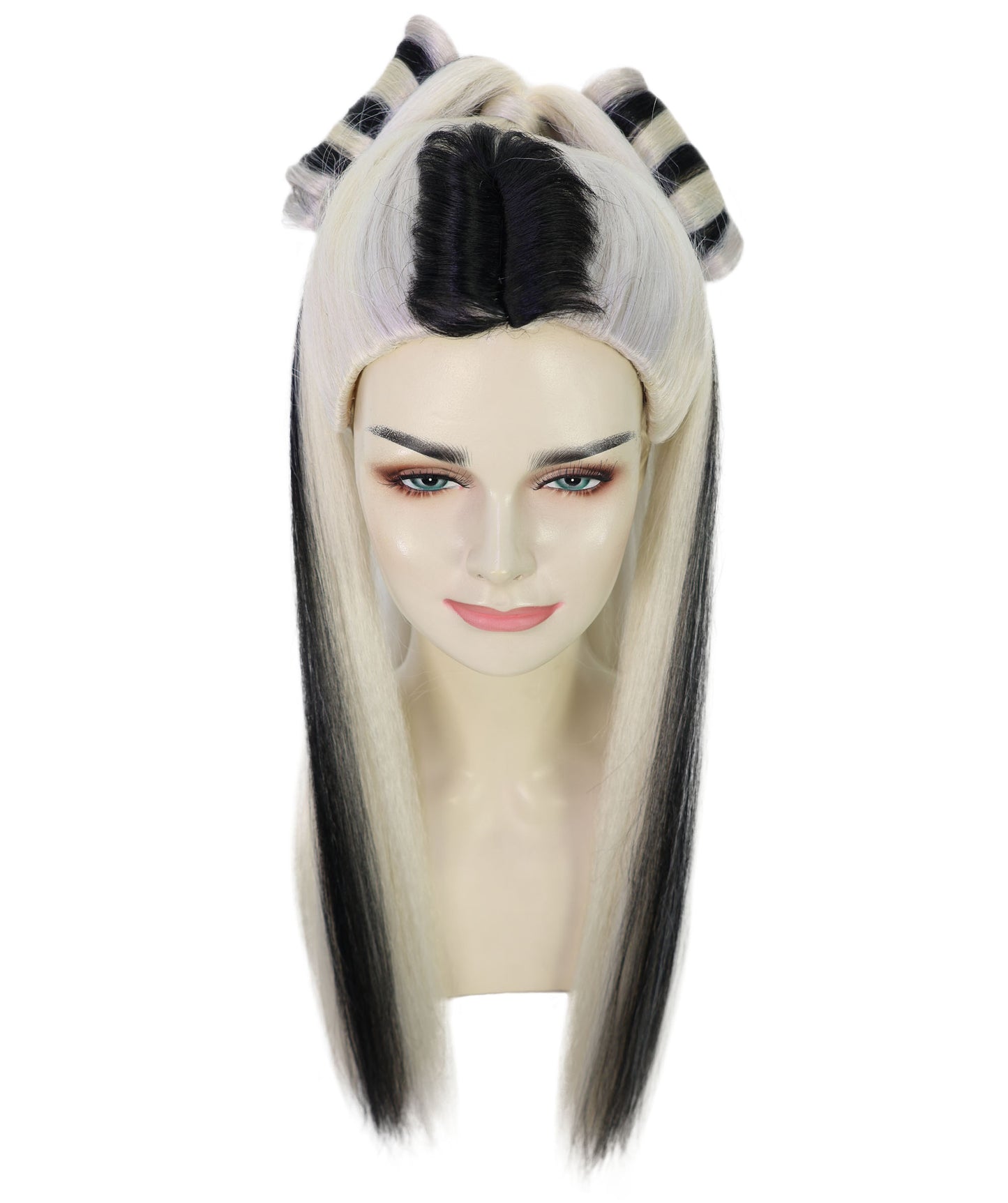 HPO Women’s Long Platinum High Ponytail Black & Blonde Wig | Celebrity Fantasy Style | Ideal for Halloween & Costume Parties