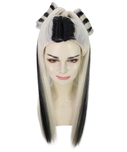 HPO Women’s Long Platinum High Ponytail Black & Blonde Wig | Celebrity Fantasy Style | Ideal for Halloween & Costume Parties