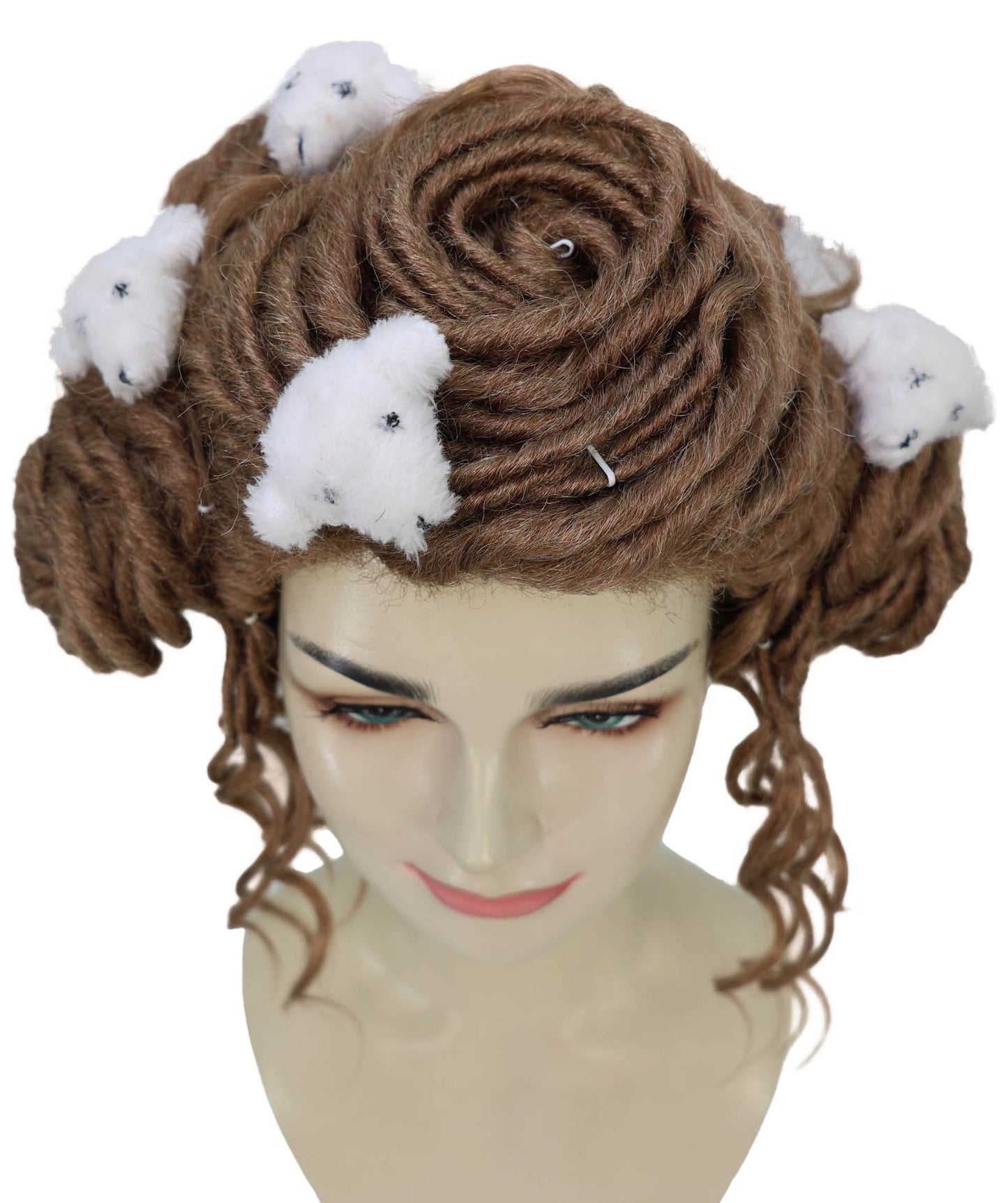 HPO Adult Women’s Faux Locs Brown Wig with Cute Plush Hair Clips | Synthetic Dreadlock Style Wig | Ideal for Fashion, and Party Wear