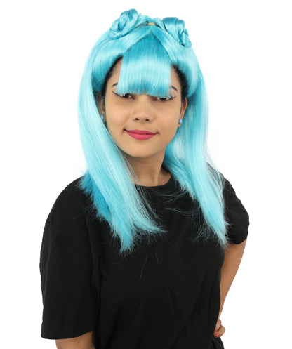 HPO Women's Brown & Pink Half Updo Bangs Wig | Create of synthetic fiber, blunt fringe with top bow, breathable base | Party, Halloween, theater, drag, performance, costume events