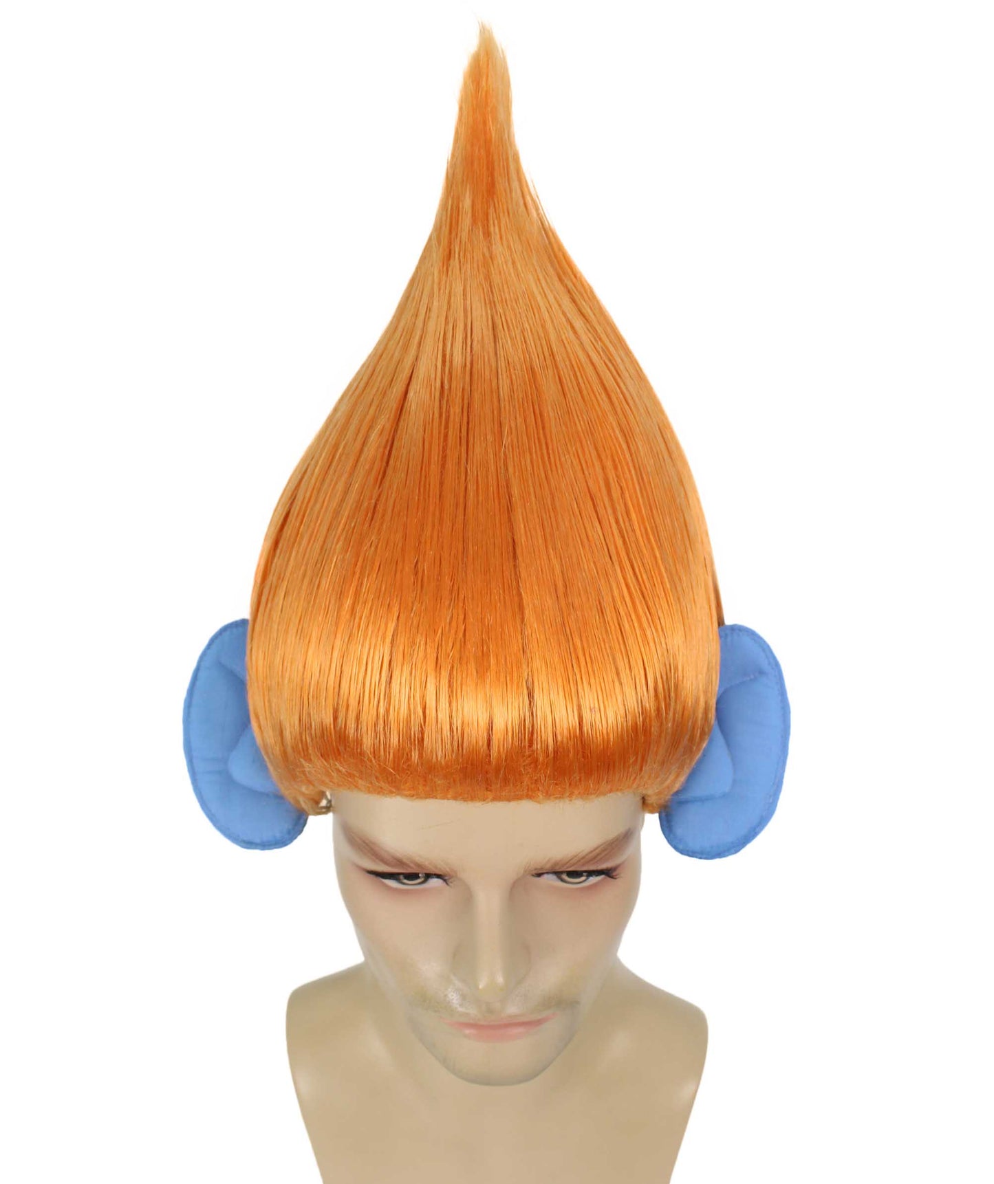 HPO Men's Pointy Diamond Guy Troll Wig with Blue Ears,Multiple Color,Flame-Retardant Synthetic Fiber