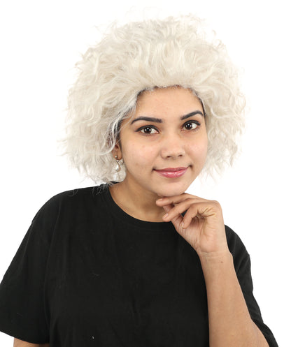 HPO Women’s 15-Inch White Curly Wig | Wavy Voluminous Style | Idal for Costume, Cosplay, and Themed Events