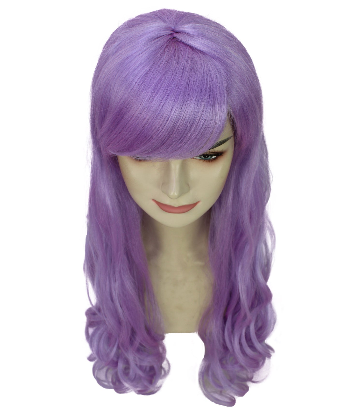 HPO Women's Multicolor Long Curly Wig with Fringe, Flame-retardant Synthetic Fiber