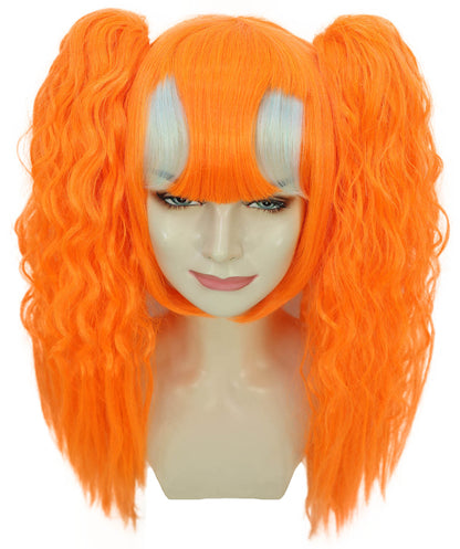 Women’s Vibrant Orange Long Wavy Twin Ponytail Wig  | Ideal for Halloween | Breathable Capless Cap