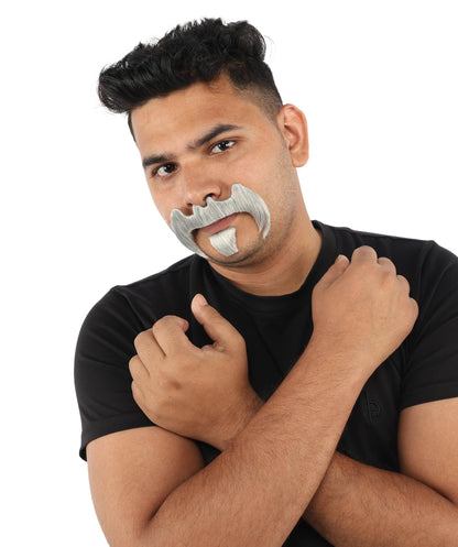 HPO Adult Men’s Bold Horseshoe Mustache with Chin Beard Set – Multiple Color Options - Flame-retardant Synthetic Fiber Fake Facial Hair | Ideal for Halloween Parties, Cowboy, Police Roleplay and Themed Events