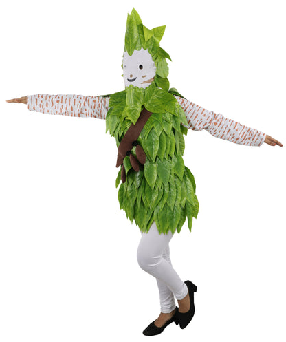 HPO Women's Youth Forest Bush Creature Green Costume – Nature Inspired Leaf Character Outfit – Soft Textured Design for Cosplay & Party