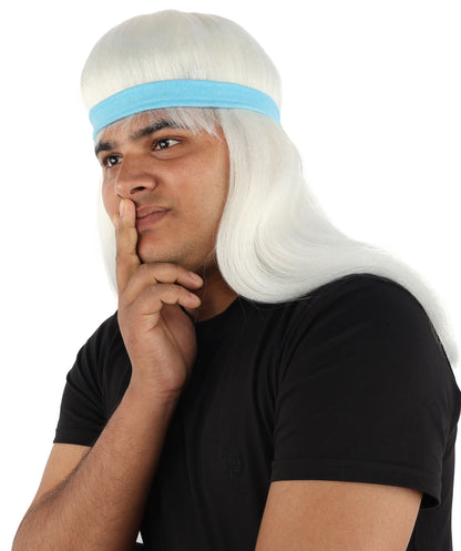 HPO Men's Long Auburn Wig with Headband | Straight Reddish Texture with Blunt Bangs & Included Teal Band, Heat Resistant Fiber | Halloween, Troll Roleplay, Fantasy Party, Carnival & Theater