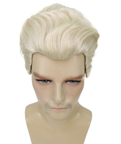 HPO Men's Retro Silver Blonde Hairstyle Wig | Short Synthetic Hair with Adjustable Cap for Cosplay, Themed Events, Halloween, Stage & Roleplay
