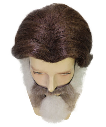 HPO Men's Wild Mountain Wig, Mustache & Beard Set – Rugged Synthetic Hairpiece for Costume Parties, and Festivals