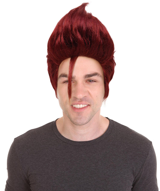 Adult Men's Fantasy Video Game Wig, Wine Red Perfect for Halloween, Synthetic Fiber, Wig