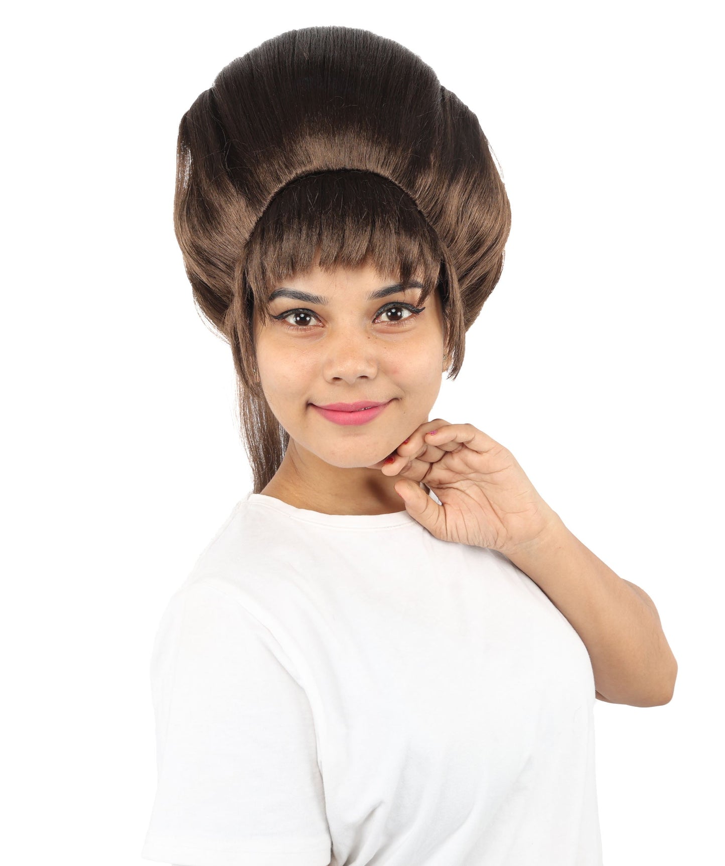 HPO Adult Women's Avant-Garde Bouffant Wig | Multiple Color Options | Create of synthetic fiber, massive smooth updo with micro bangs, breathable base | Party, Halloween, theater, drag, performance, costume events