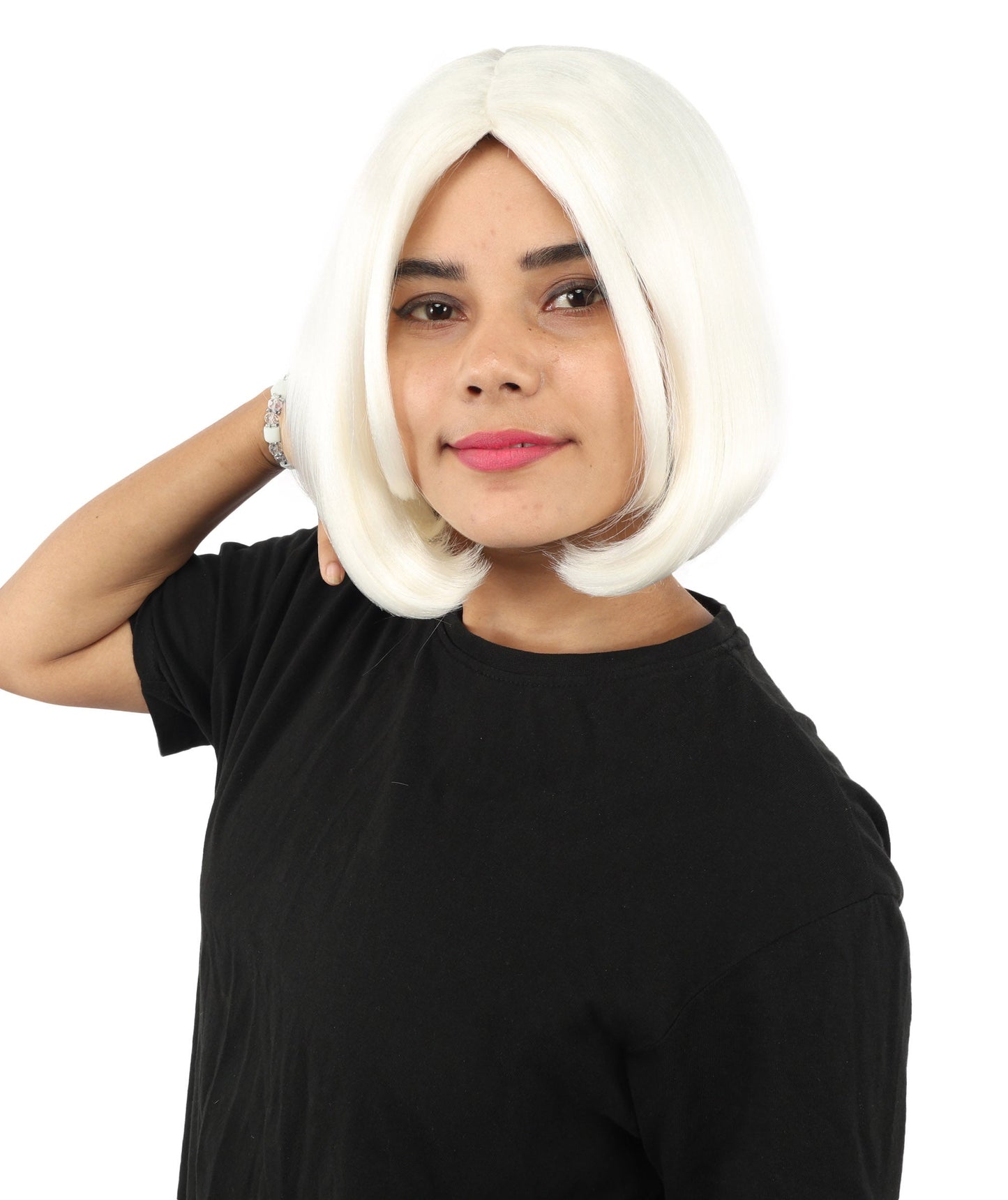 Adult Women's Two-Tone Bob Wig | Multiple Color Options | Short Straight Blunt Cut Inspired by American Pop Artist Look | Natural Hairline for Halloween and Cosplay