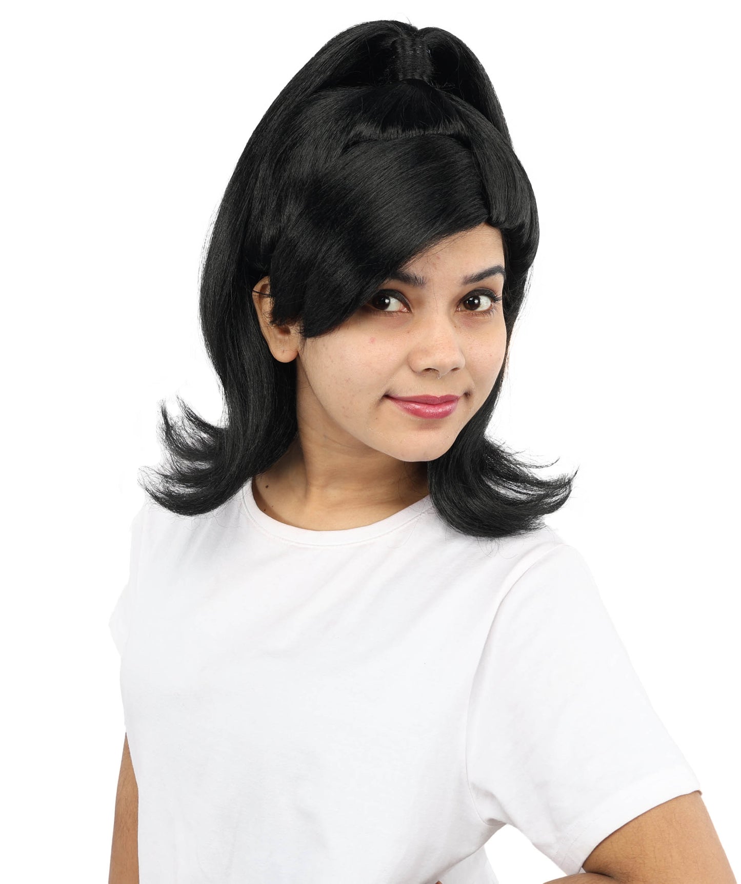 HPO Women’s Long Length Black Sleek High Ponytail Wig – 16 Inch Synthetic Hair with Capless Cap | Stage Style Headpiece for Halloween Parties & Cosplay